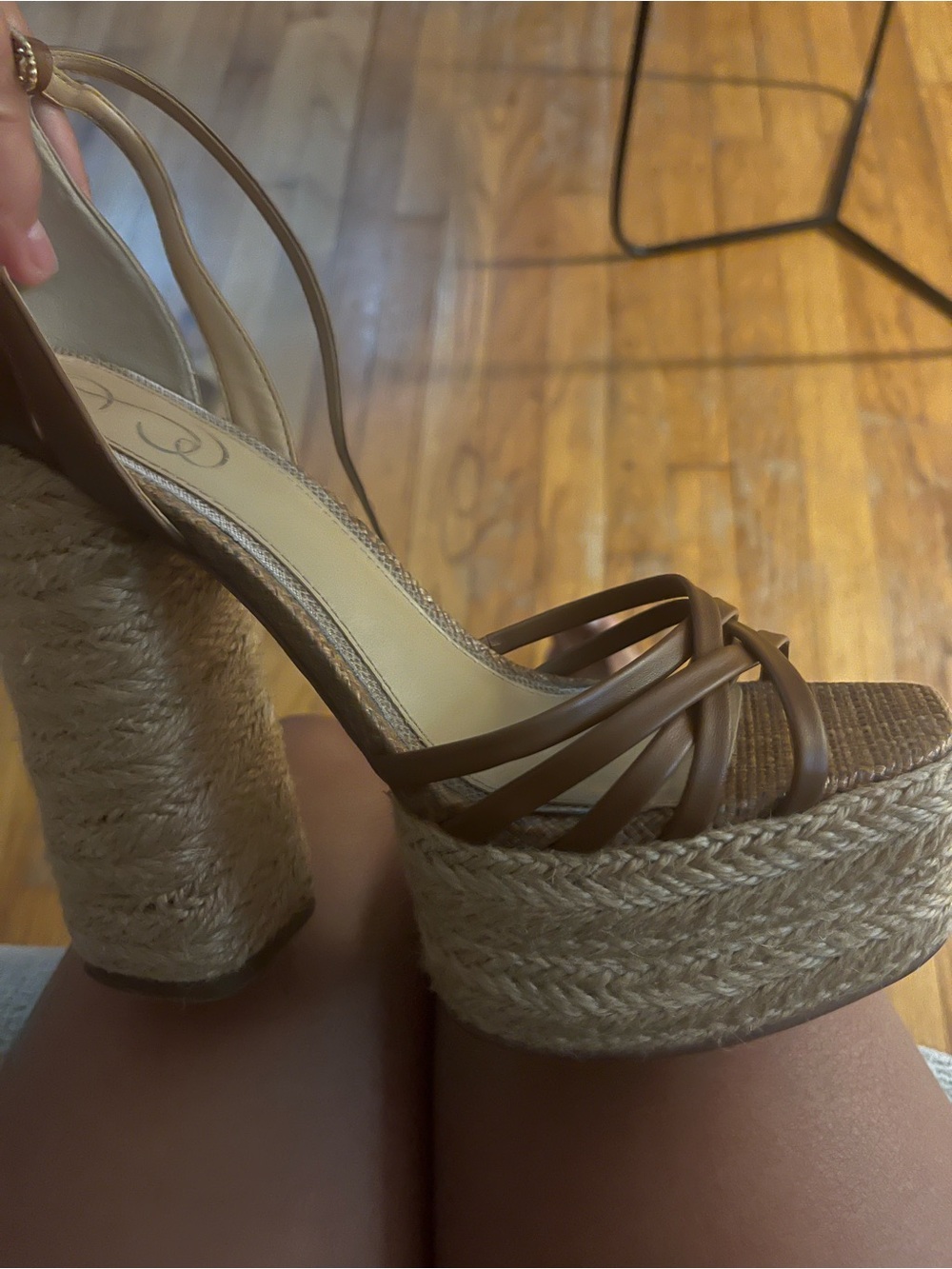 Sam Edelman Brown Leather Strappy Jute Platform Sandals - Picture 4 of 4